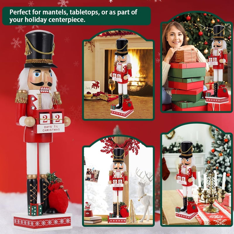 Tpudn Store Christmas Decorations Nutcracker,16 inch Wooden Traditional Nutcracker,Festive Collectible Christmas Ornament Party Tabletop Thanksgiving Decor(Countdown Calendar - Image 4